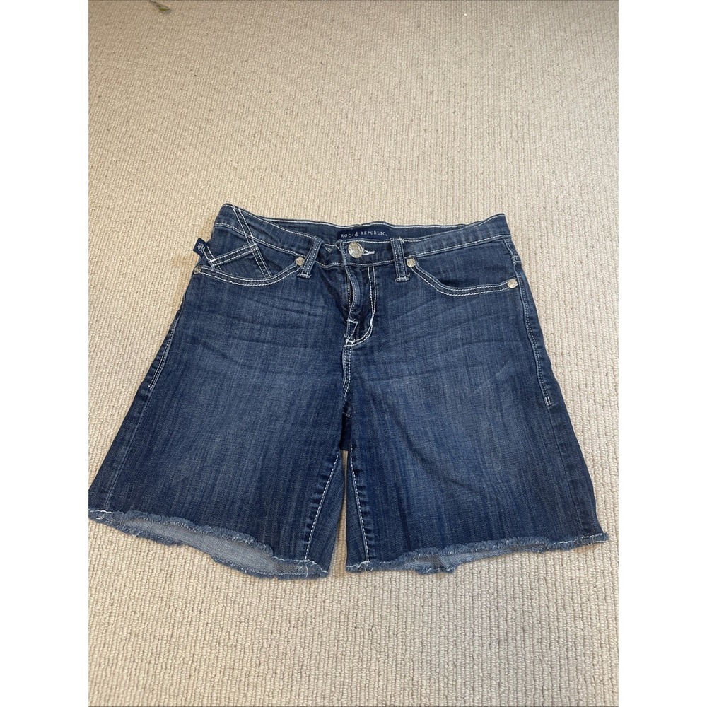 Rock Republic Womens 8 Denim Shorts Blue Bumpershoot Raw Hem Stretch
